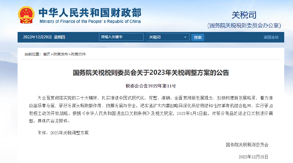 2023年鈦、鋯部分產(chǎn)品關(guān)稅稅率調(diào)整